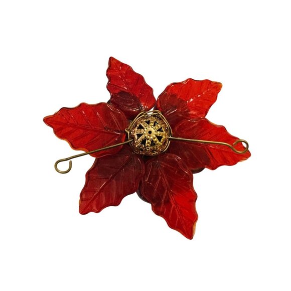 Vintage Red Glass Poinsettia Gold Filigree‎ Center Versatile - Picture 12 of 13